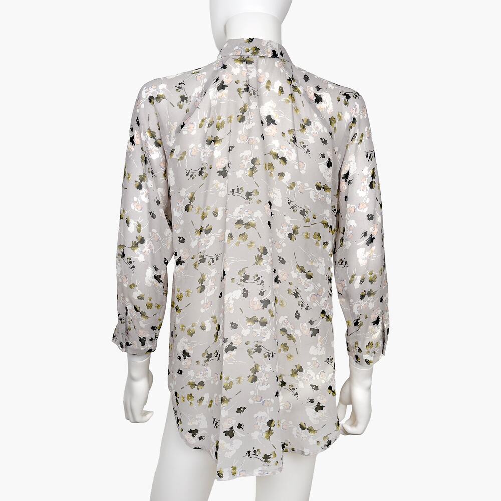 CABI Matinee Sheer Chiffon 3/4 Sleeve Button-Up Floral Blouse (Gray | Size XS) - Picture 5 of 8